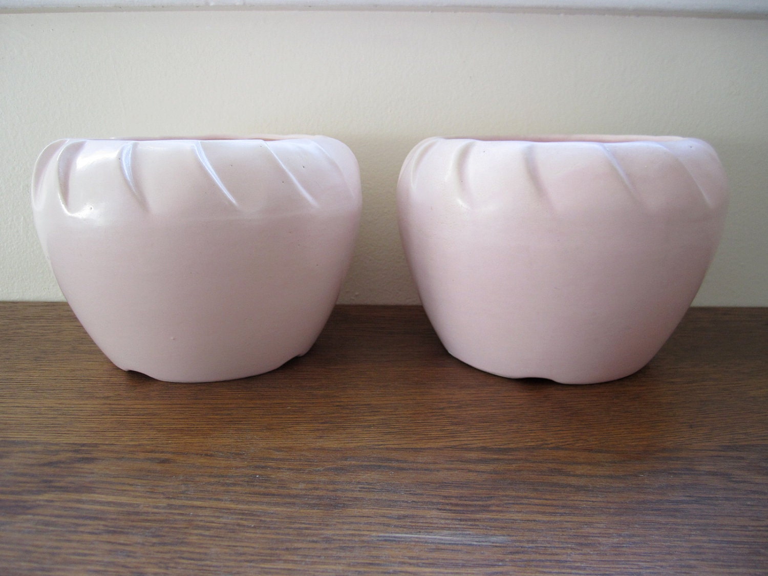 Set of two vintage ballet pink White Pottery flowerpots