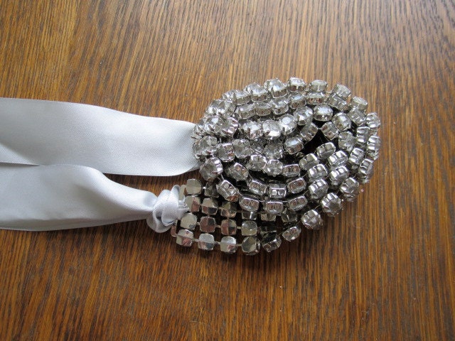 Vintage rhinestone four-row belt or sash