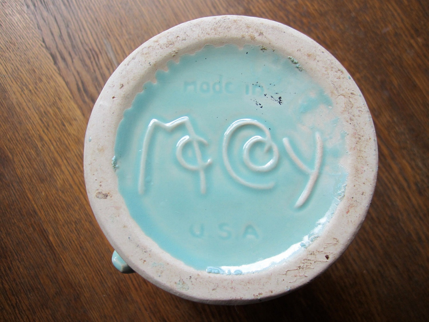 Huge vintage McCoy pottery art deco mint green double handled vase