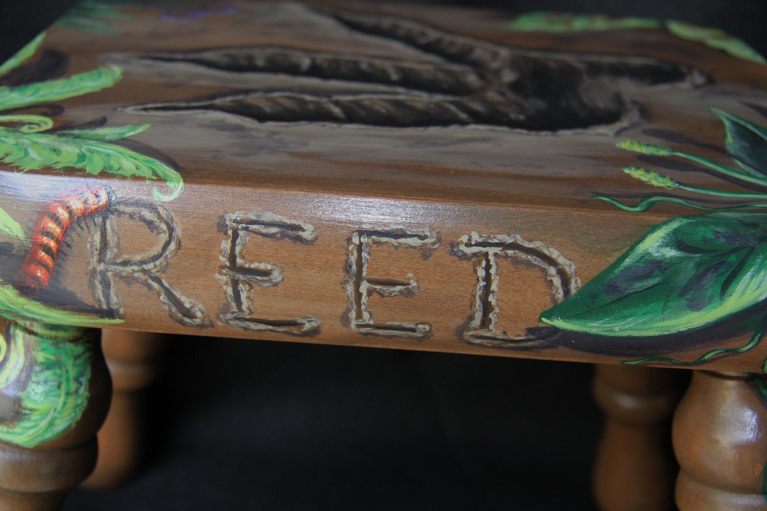 Handpainted dinosaur footprint child's footstool