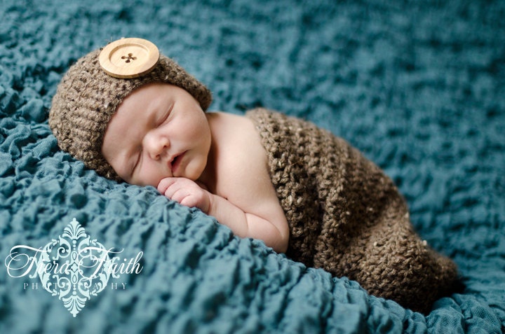 CROCHET PATTERN Cute as a Button Beanie & Cocoon (2 hat sizes included from newborn-6 months) instant Download