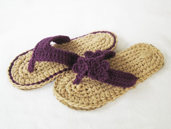 CROCHET PATTERN Indoor/Outdoor Violet Flip Flops (4 sizes included: Womens 3-10) Permission to sell finished items