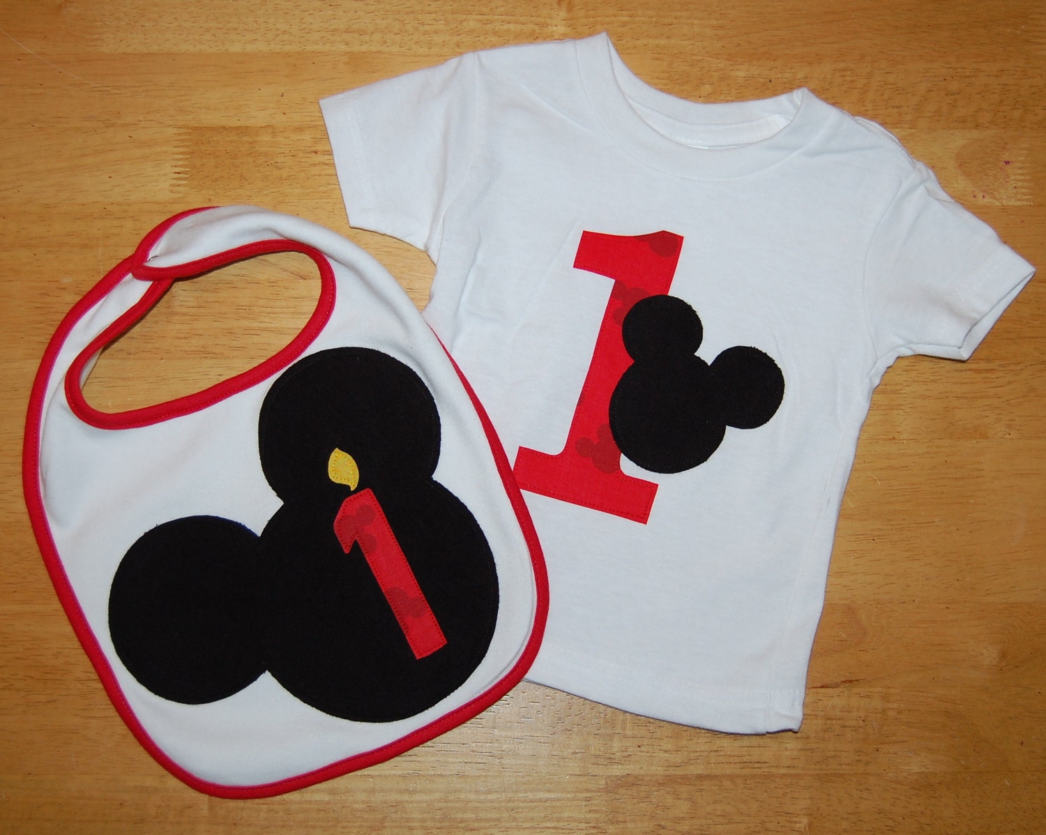 first birthday shirt and matching bib MICKEY MOUSE in red