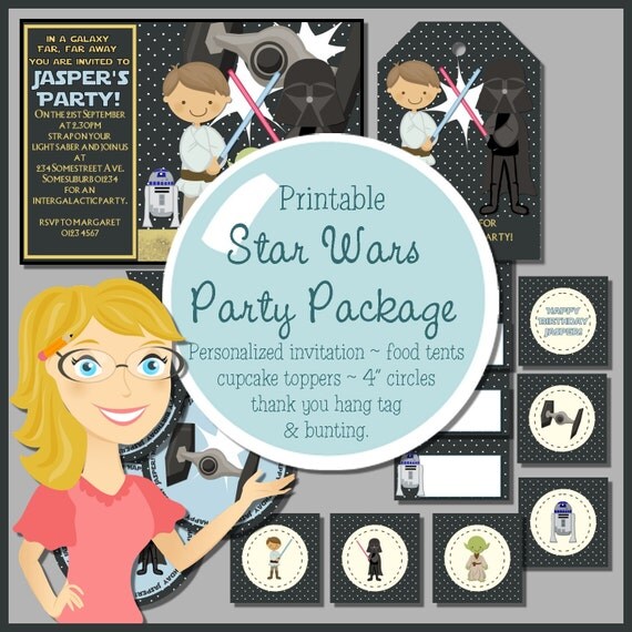 Star Wars Galaxy Warriors - printable party package - invitation, bag tag, toppers, food tents, 4 inch circles and triangular bunting. Il_570xn
