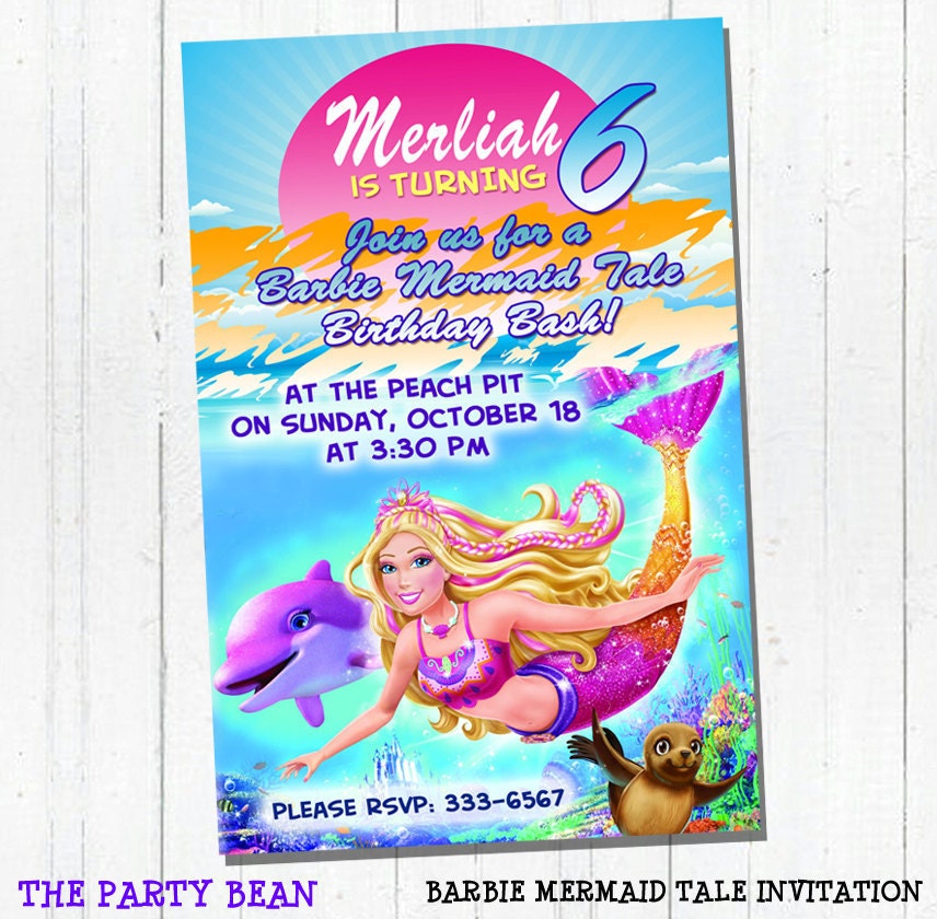 Barbie Mermaid Tale Invitation - Digital File - You Print - Customized