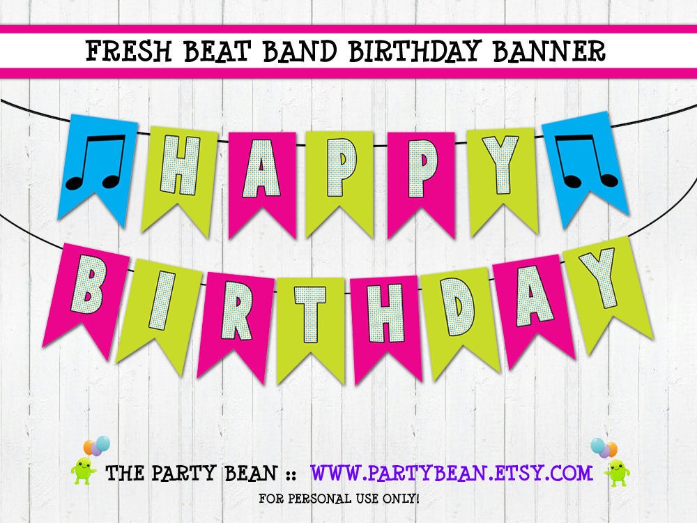 Happy Birthday Banner - Fresh Beat Band - Digital File - You Print Il_170x135