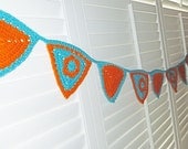 Retro Crochet Bunting Banner Wall Decor Turquoise and Orange