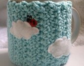 Cup Cozy -A BUG ON A MUG Cozy Ladybug in the clouds - Baby Blue