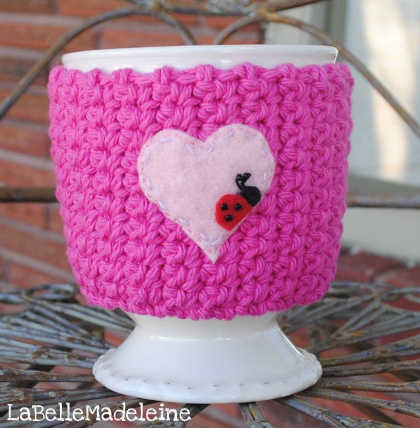Cup Cozy BUG On A MUG Cozy Ladybug in Love