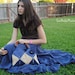 Crochet Granny Squares Tan and Blue Bag, purse, handbag with organza flower