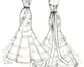 FRONT and BACK dress sketch of YOUR special dress - a perfect gift...
