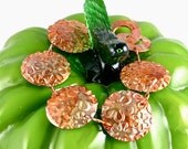 Embossed Copper Bracelet, Flowers, Flame Painted