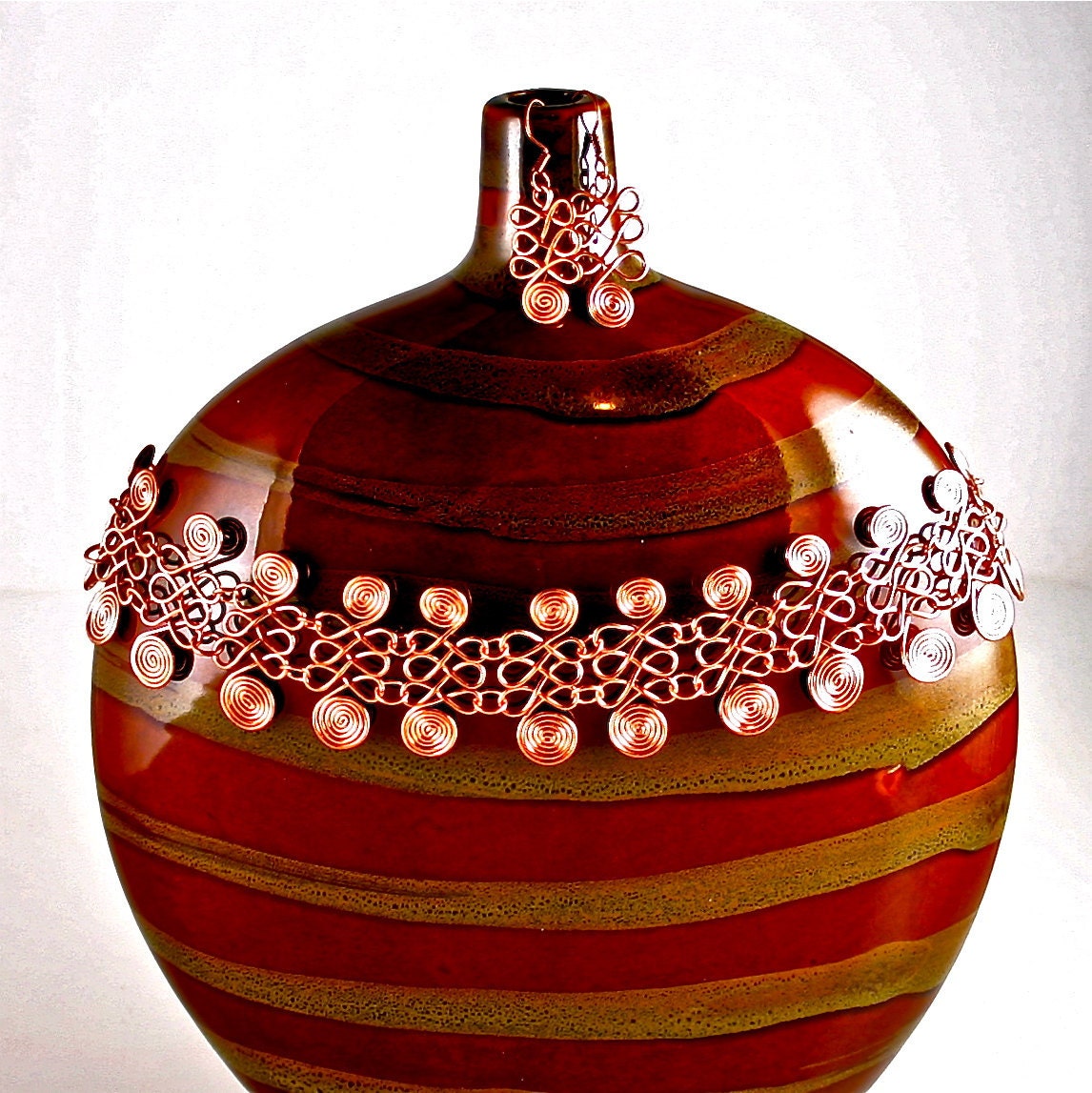 Copper Wirework Necklace, Earring Set Egyptian Coils