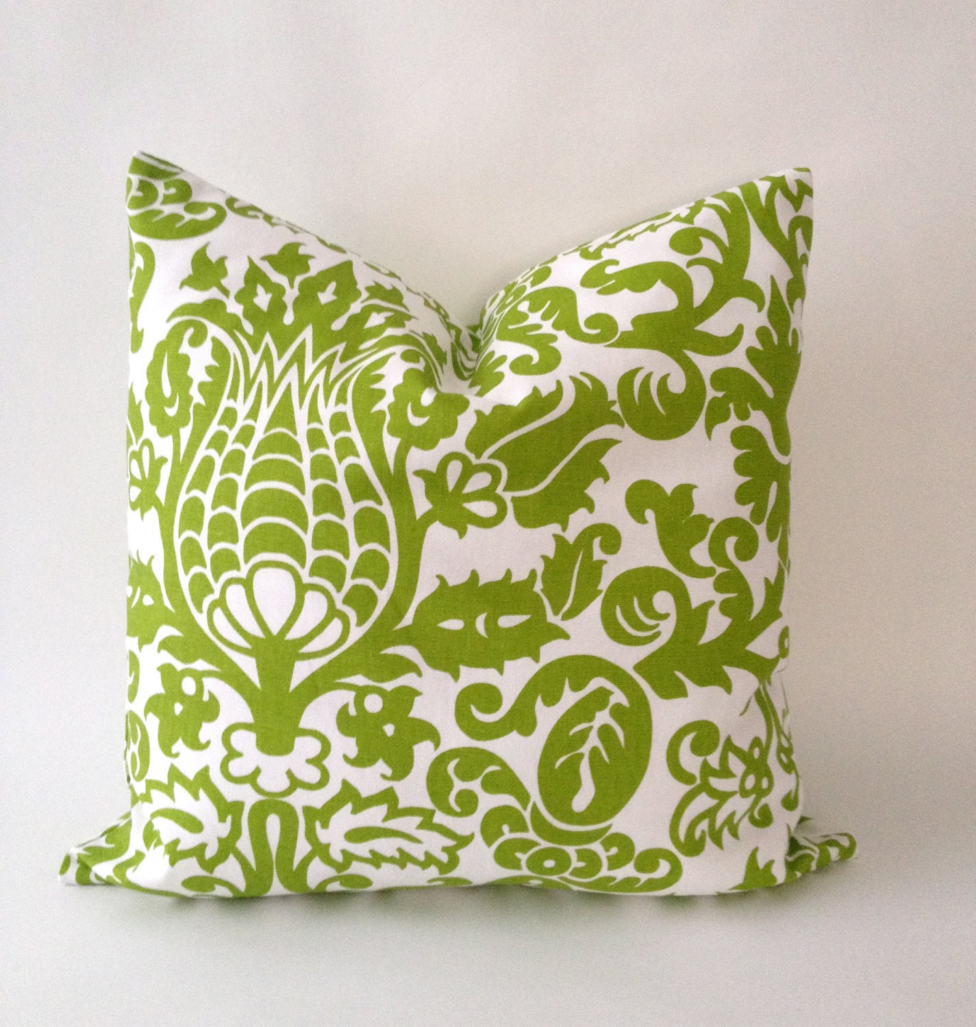 20x20 Suzani Lime Green and White Decorative Pillow Cover - Medium Weight Cotton- Invisible Zipper Closure- Cushion Cover 51x51cm