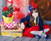 Daily DEAL BOW and LEGGINGS- On FIREworks 4th of July Headband Hairbow Red White and Blue Patriotic