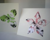 Sweet Blossoms 2-Card Set Handmade Flower Petals Floral Bloom Pink Spring Green Cut Paper