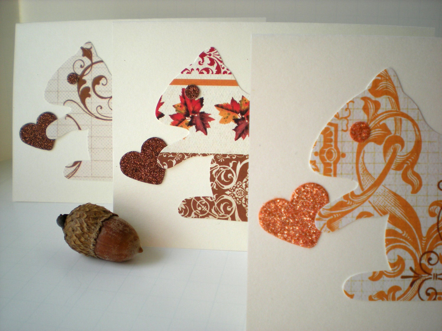 Squirrel Heart 3-Card Set Handmade Woodland Forest Animals Love Earth Tone Cut Paper