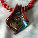 Gold, Pink, Green, Blue, Red Pendant on Red Glass Chip Necklace