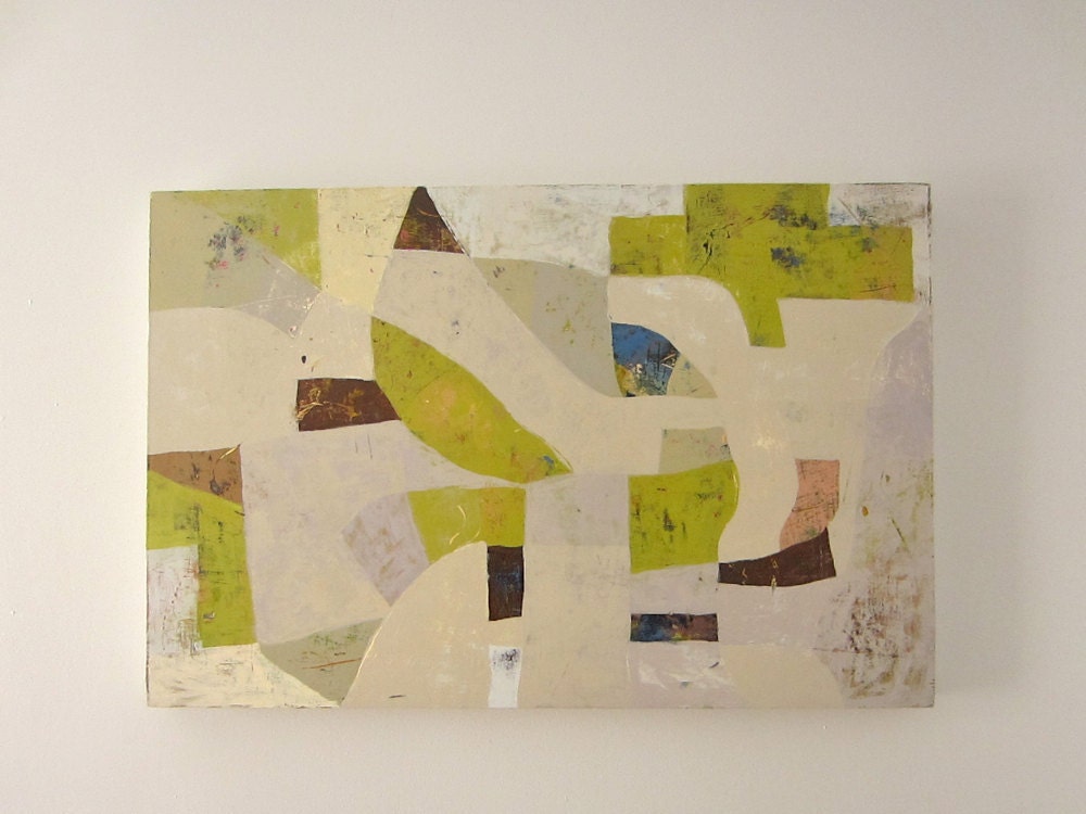 Abstract  - Chartreuse, Gray, Pink and Brown Acrylic Painting