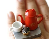 Kawaii Cute Japanese Ring - Cat Coffee Pot and Cat Shape Cupcake