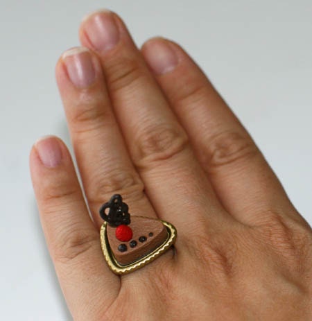 Kawaii Cute Japanese Miniature Food Ring - Elegant Mini Chocolate Mousse Cake
