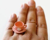 Kawaii Cute Miniature Food Ring - Teacup with a saucer (Pink)