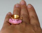 Kawaii Cute Miniature Food Ring - Pink Teacup and Saucer