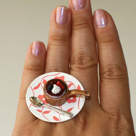 Kawaii Miniature Food Ring - Delicious Strawberry Pudding