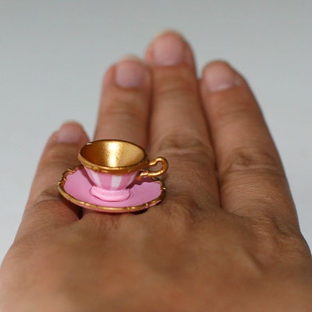 Kawaii Cute Miniature Food Ring - Pink Teacup and Saucer