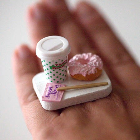 Kawaii Miniature Food Ring - To Go Combo - Coffee and A Donut