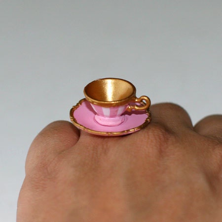 Kawaii Cute Miniature Food Ring - Pink Teacup and Saucer