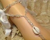 Wholesale Bridal Party Gift Shop -- 6 Sets -- Reflective Cowrie Shell Beach Wedding Barefoot Jewelry Sandals
