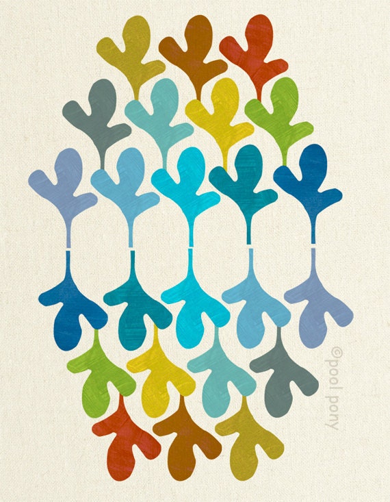 Autumn Collection, mid century inspired print, A4 size