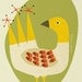mid century inspired, art print, happy bird. LARGE A3-plus size