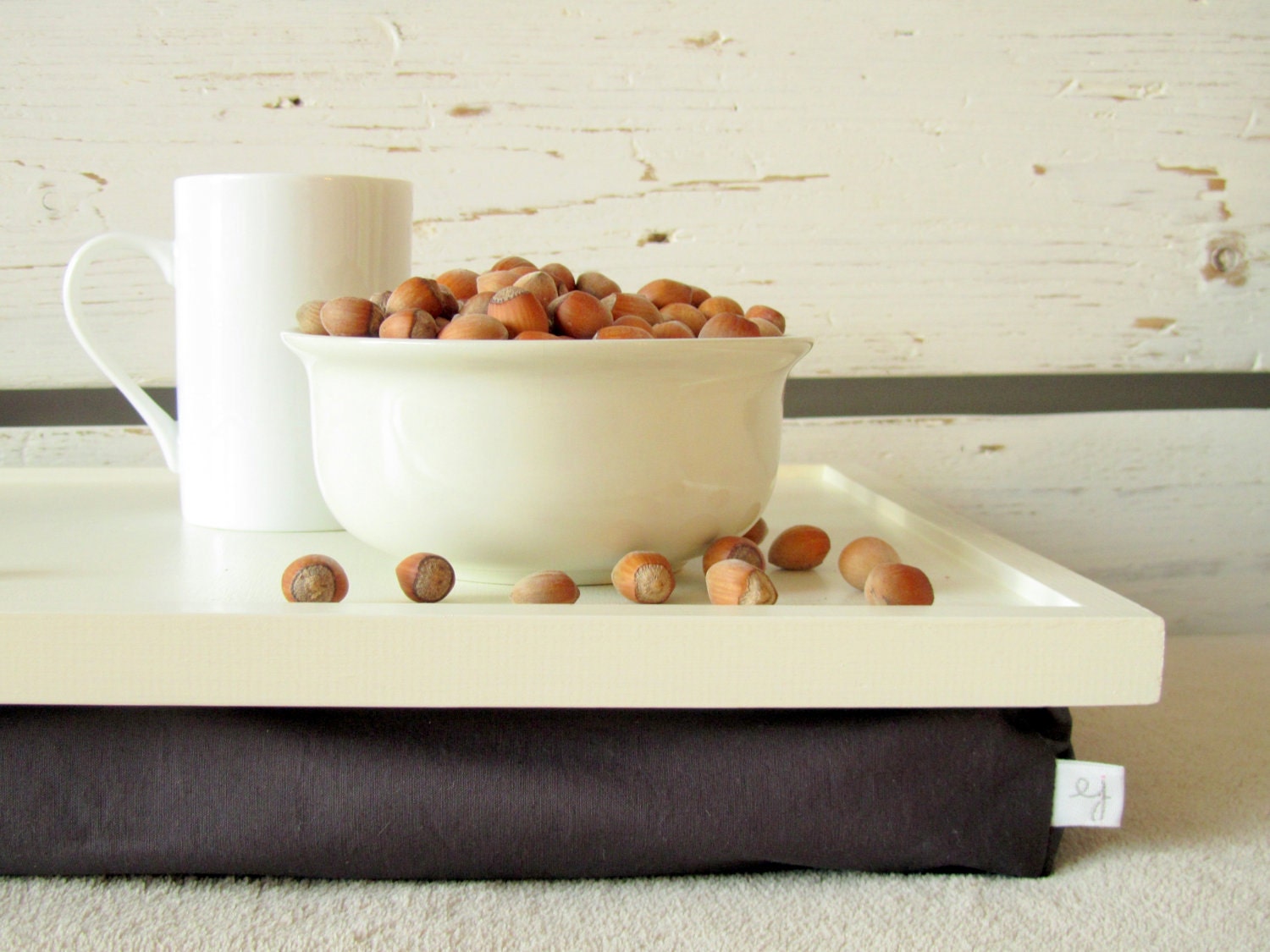 Breakfast Serving Lap Desk or Laptop Tray, Stand, Table- Off white with brown- Custom Order - EJbutik
