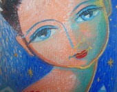 Tiny acrylic painting  on canvas with a tiny wooden easel. Handmade by sabiesabi