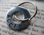 Accio: hand stamped hardware washer keychain by always greener