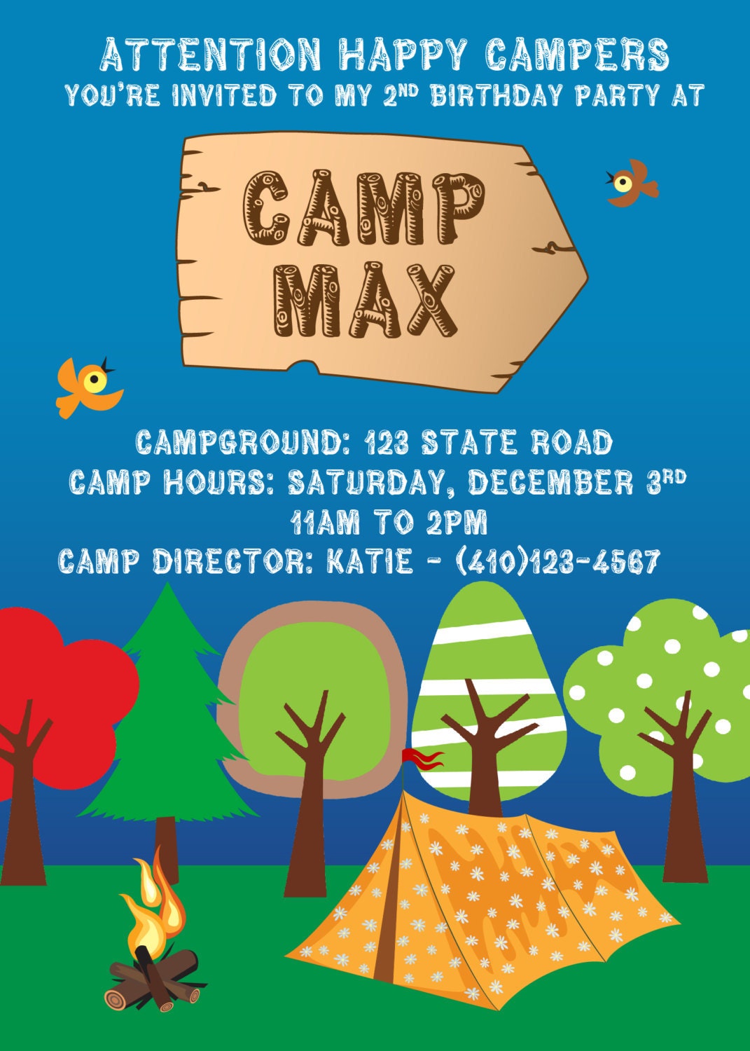 Camping Birthday Party Custom Printable Invitation