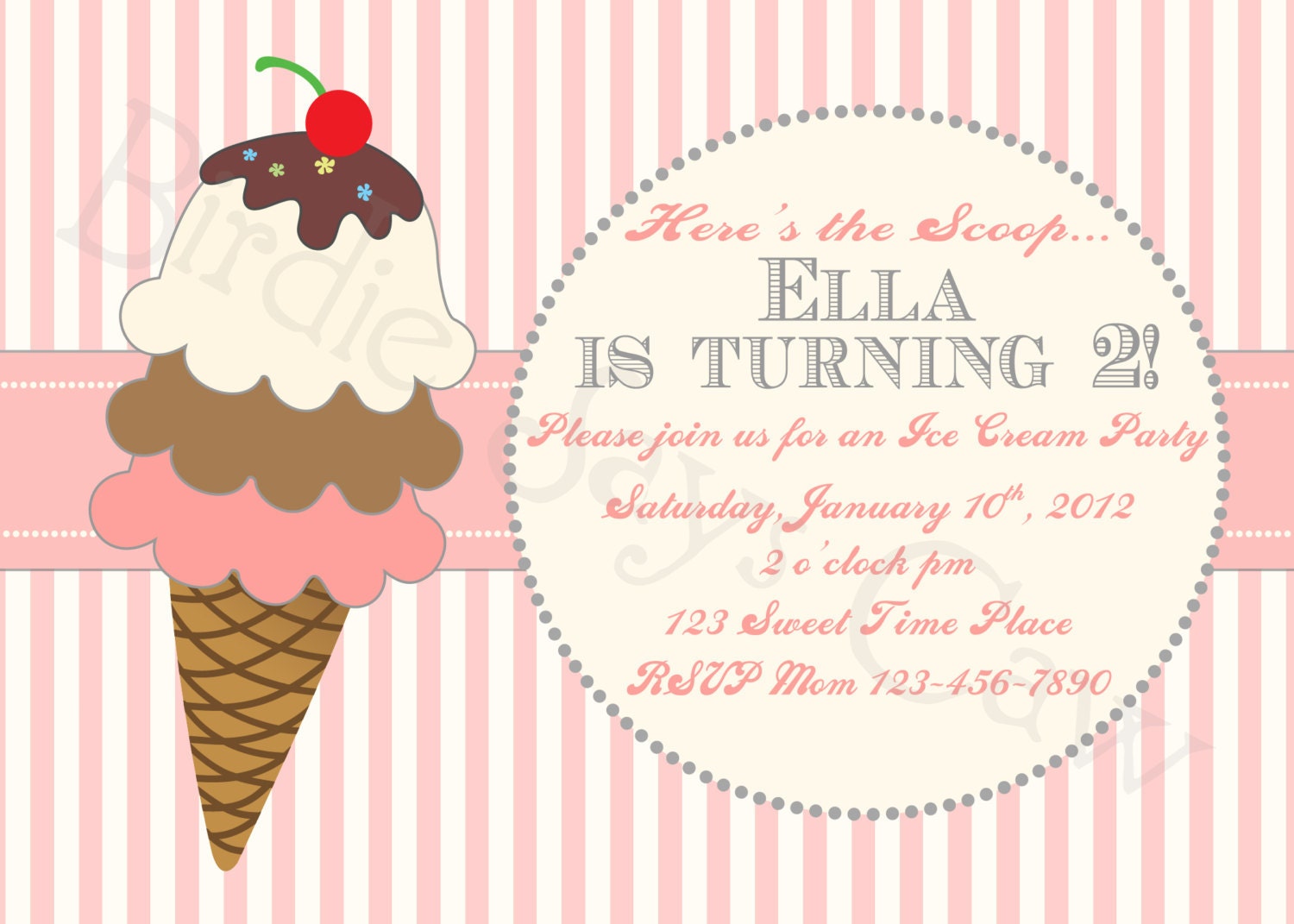 Printable Custom Ice Cream Birthday Party Invitation