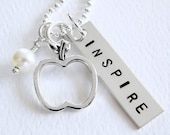 Teacher Gift - INSPIRE Apple Charm -  Personalized Jewelry - Sterling Silver