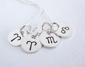 Astrology Necklace - Personalized Zodiac - Hand Stamped - Sterling Silver - Four Initial Discs