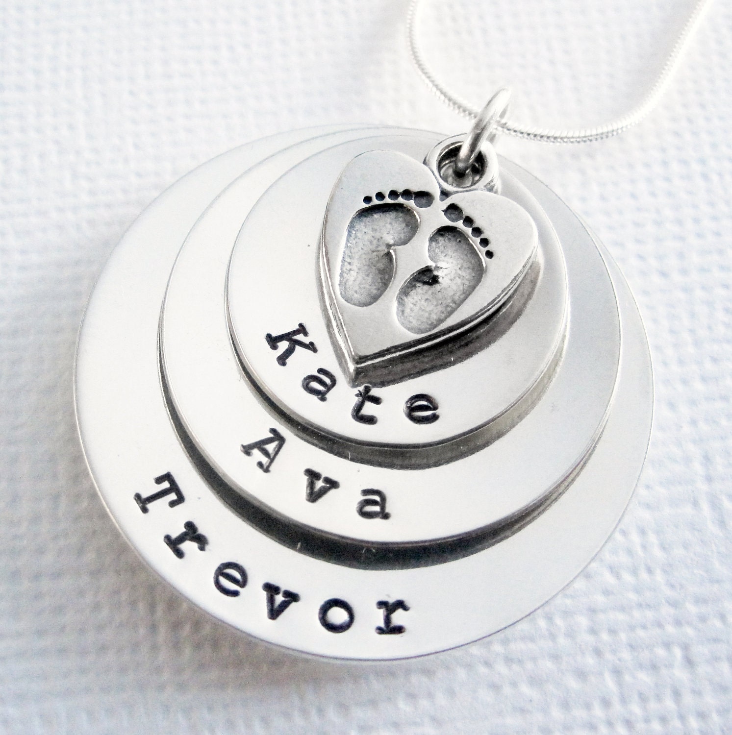 Mom Necklace - Personalized Jewelry - Sterling Silver Heart Feet Charm - Patricia Ann Jewerly Designs