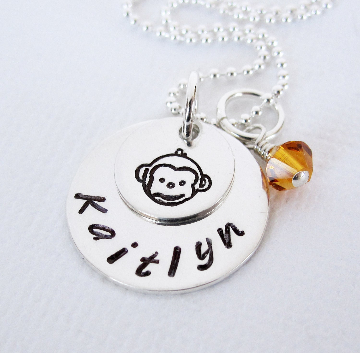 Monkey Necklace on Monkey Necklace   Sterling Silver Personalized Necklace   Hand Stamped