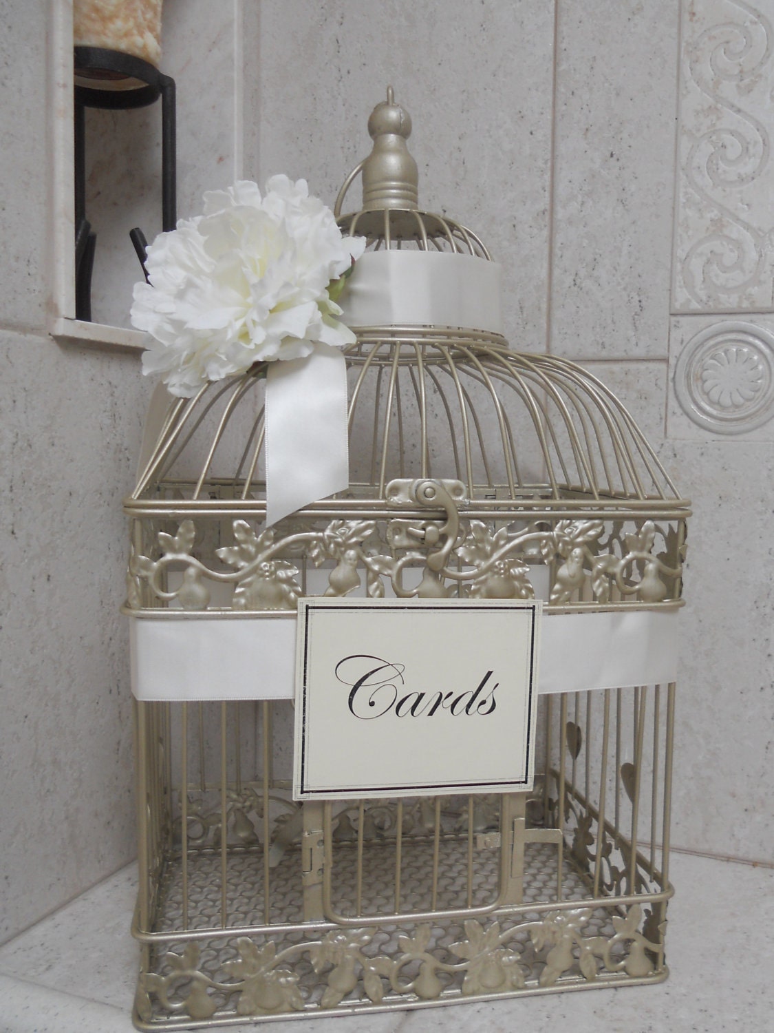 Wedding Card Box / Birdcage Wedding Card Holder / Gold Bird Cage For Wedding Gift Table