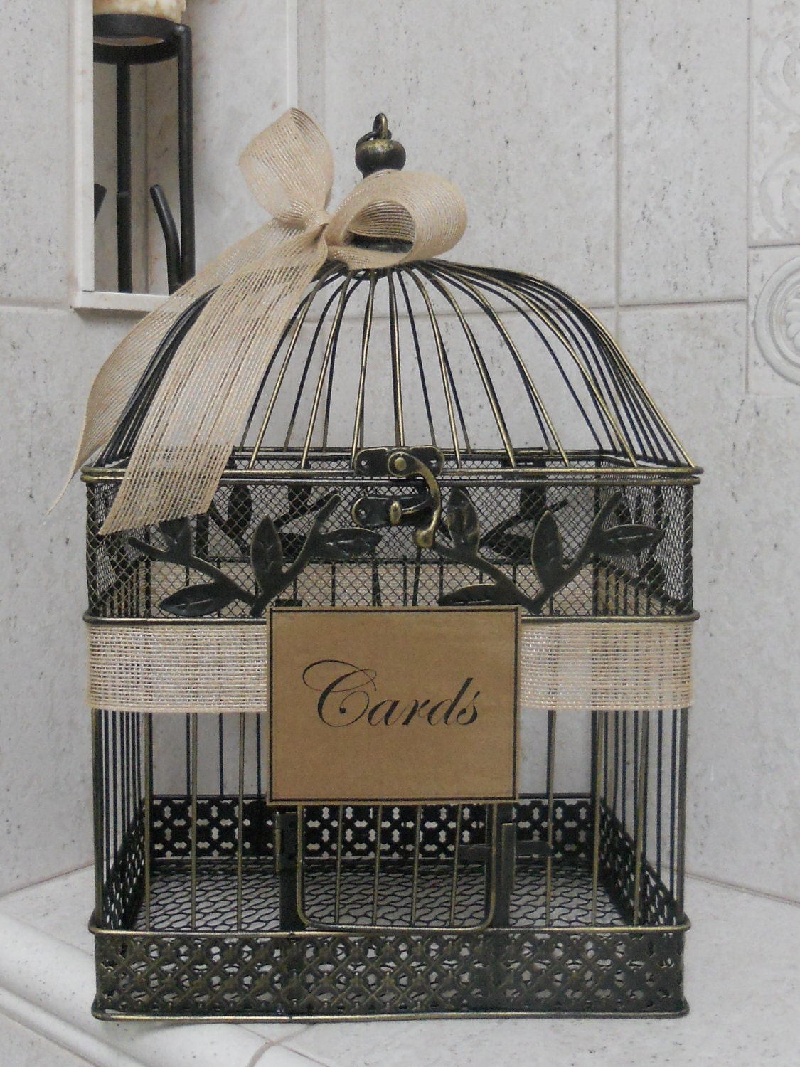 Birdcage Wedding Cardholder / Rustic Birdcage Card Box / Birdcage Card holder / Burlap wedding