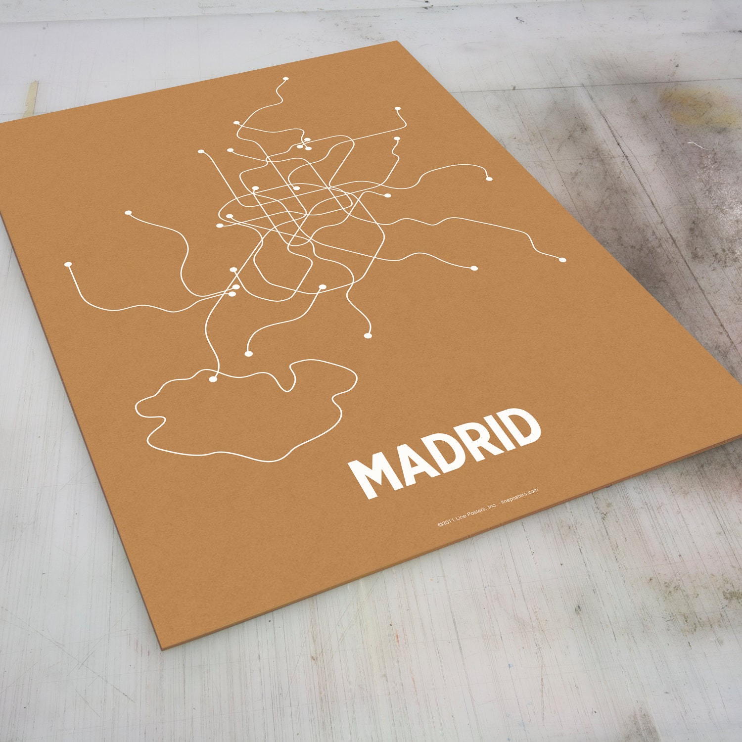 Madrid Lineposter Screen Print - Orange/Pearl White