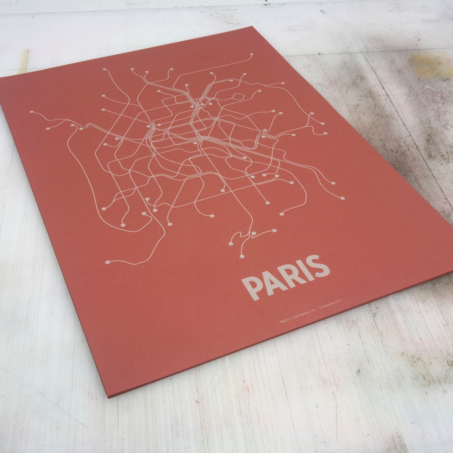 Paris Lineposter Screen Print - Brick Red/Tan