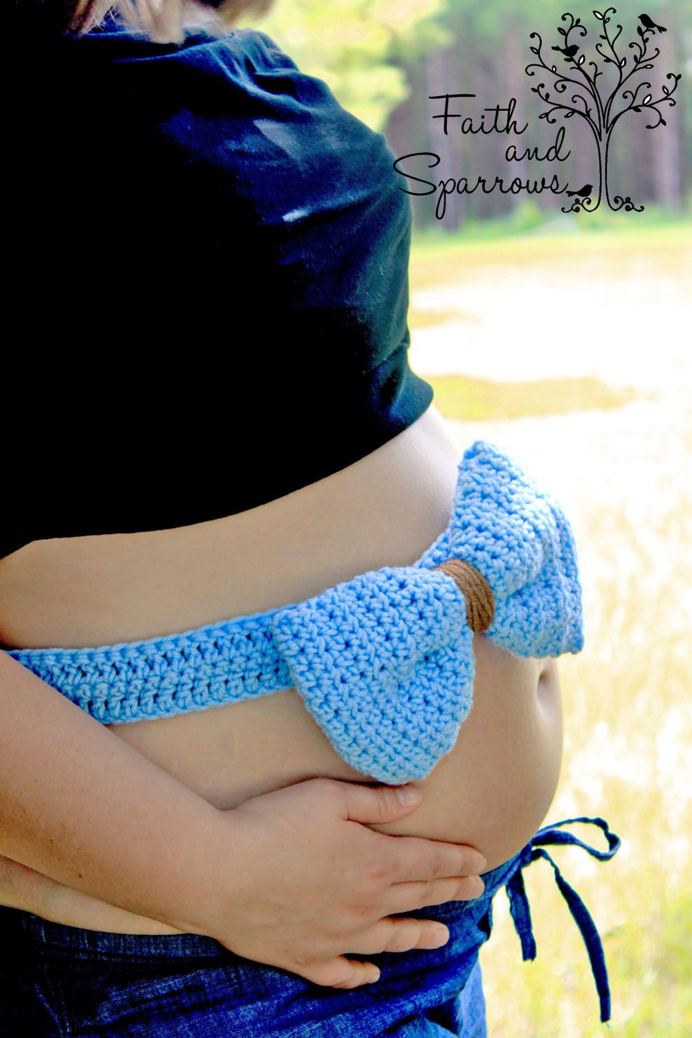 Crochet Bow Band Maternity Photography Prop, Newborn Photogaphy Prop