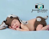 Crochet NEWBORN  Little Puppy Dog Set, Hat and Diaper Cover Photography Prop