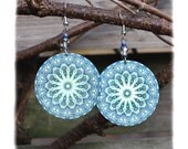 Blue Mandala Earrings snowflake rosette Round winter elegant circles, gift for her under 25 (A10))